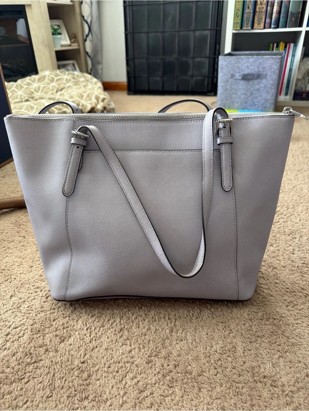 Michael Kors Pale Purple Saffiano Leather Tote Purse and Wallet Set Pearl Grey
